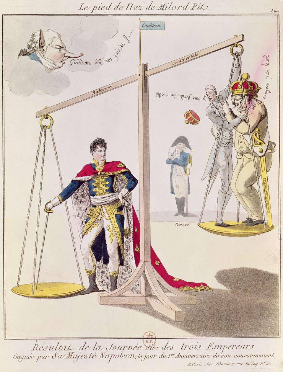 Le Résultat de la journée des trois empereurs, caricature dessinée après la bataille d