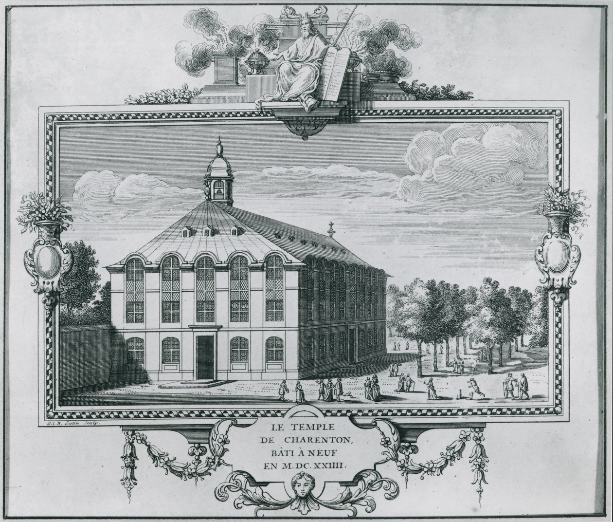 Le Temple de Charenton, reconstruit en 1624, gravé par Gerard Jean Baptiste Scotin (1671-1716) - French School
