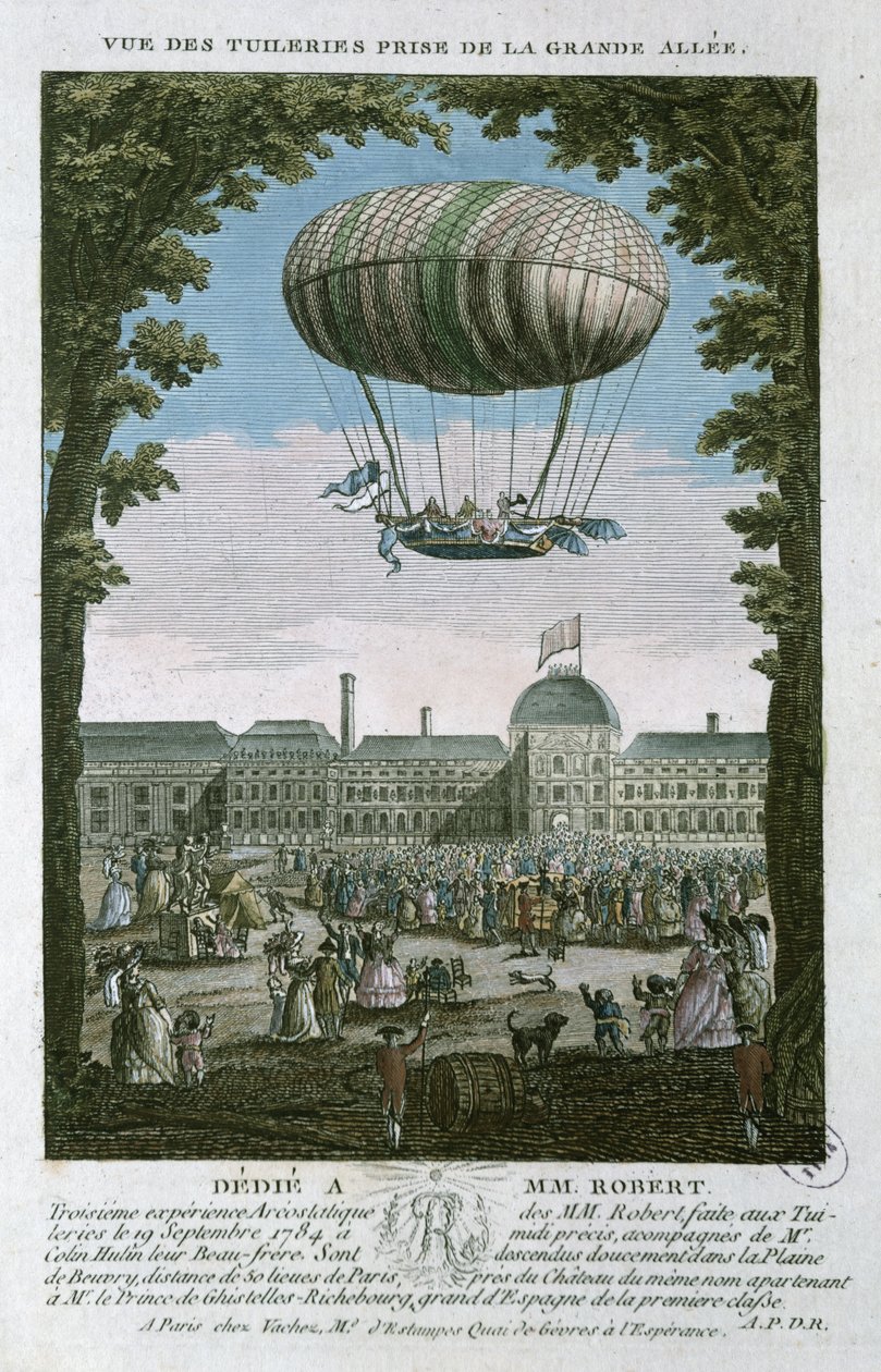 Le Troisième Vol de Nicholas Robert (1761-1828) et de son frère depuis les Tuileries, 19 septembre 1784 - French School