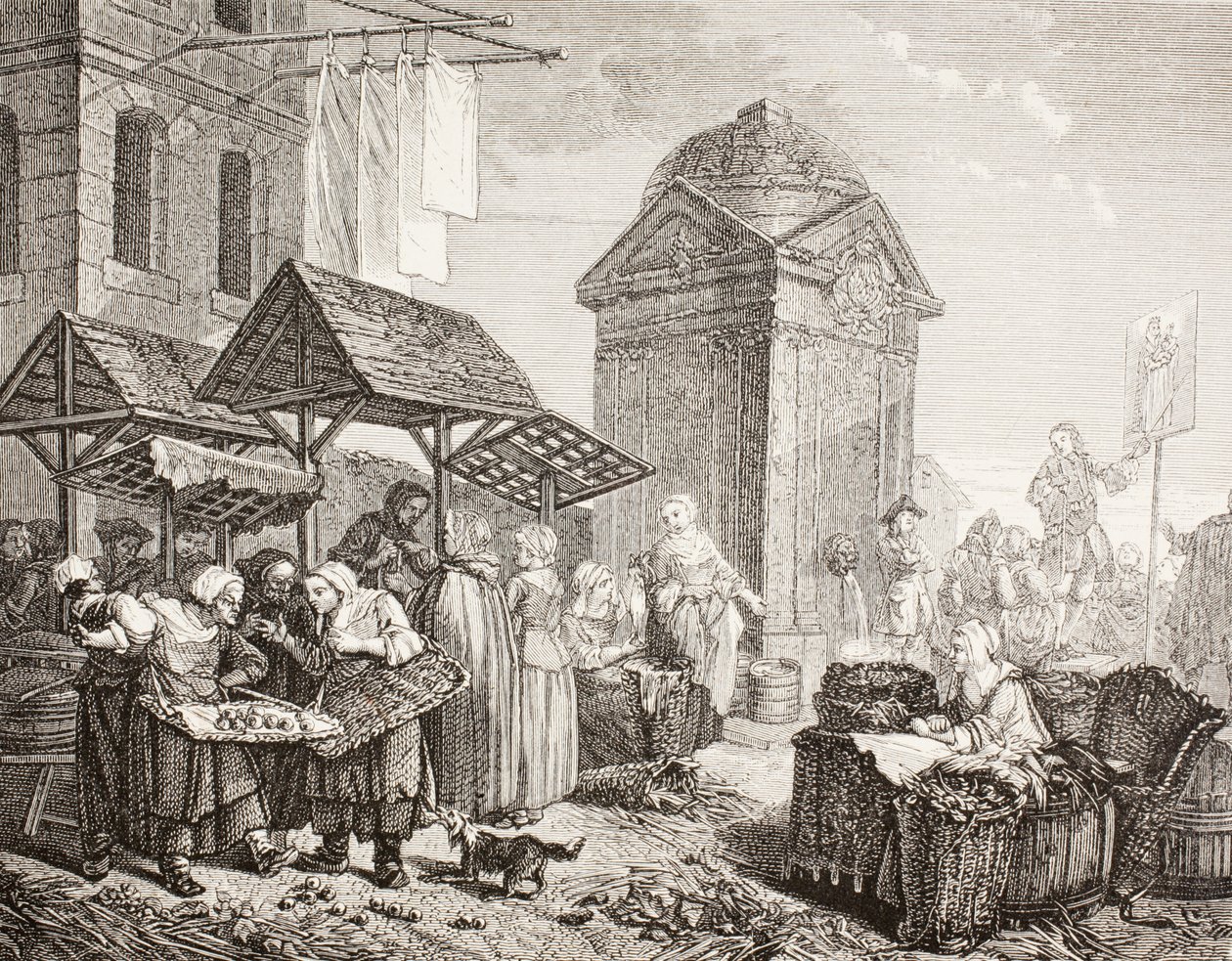 Le marché de la place Maubert, Paris, au 18e siècle, d