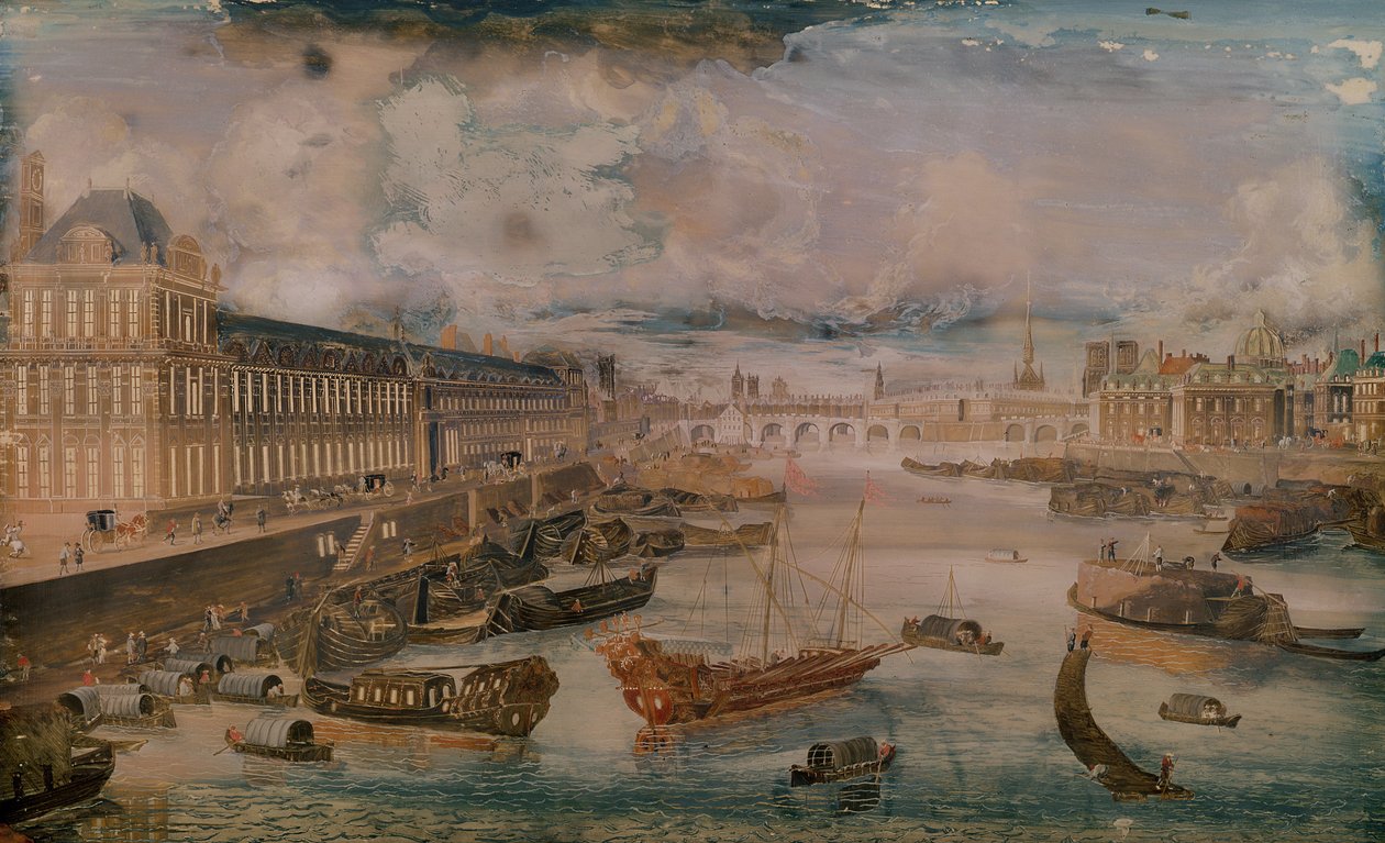 Vue de la Seine, de la Grande Galerie du Louvre et du Collège des Quatre Nations, vers 1680 - French School