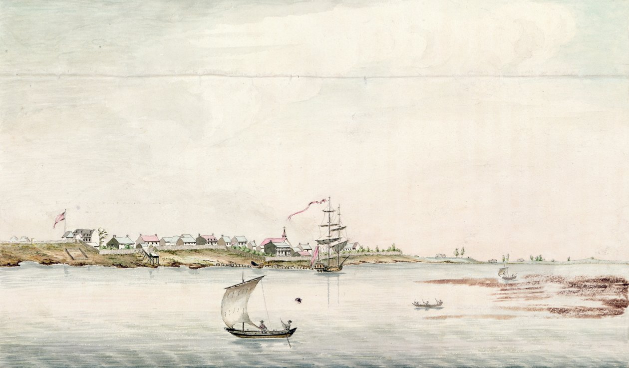 Vue de la ville et du fort de Détroit, fin du XVIIIe siècle - French School