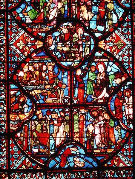 Vitrail représentant des scènes de la vie de Saint Thomas, de l