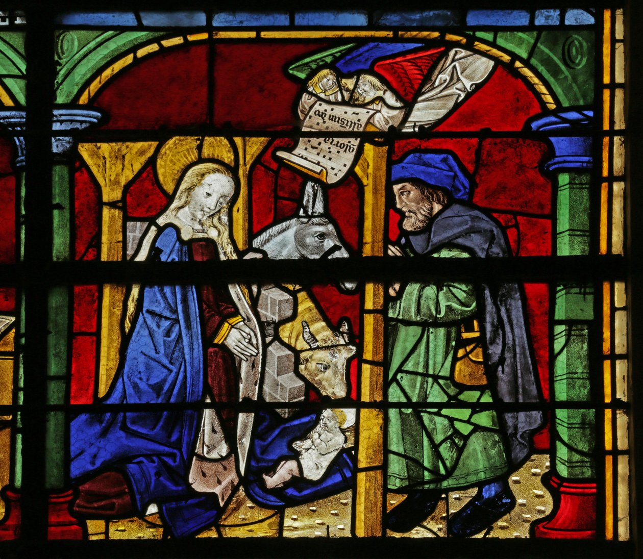 Vitrail représentant la Nativité - French School