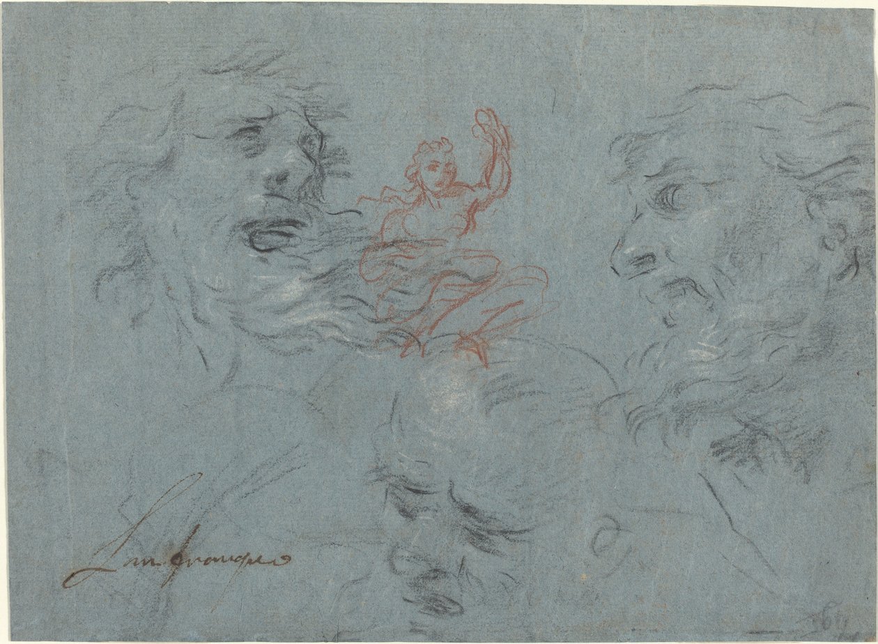 Étude de têtes [recto] - French 17th Century
