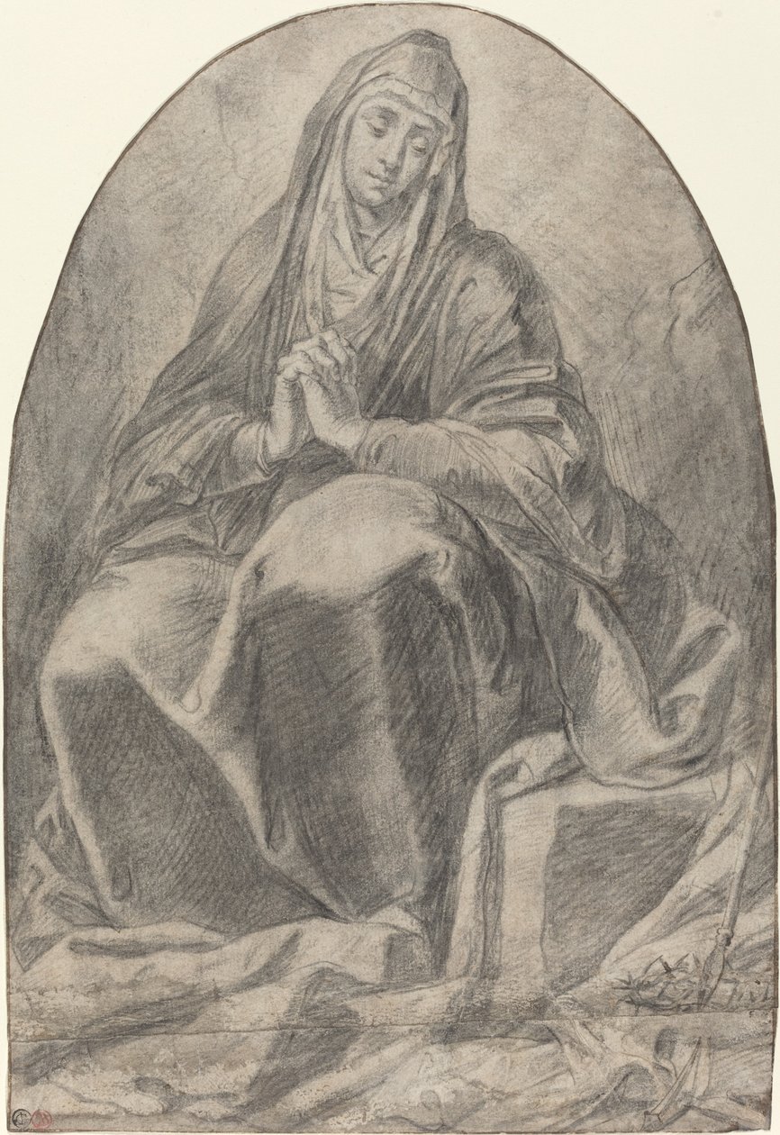 La Vierge en deuil contemplant les instruments de la Passion - French 17th Century
