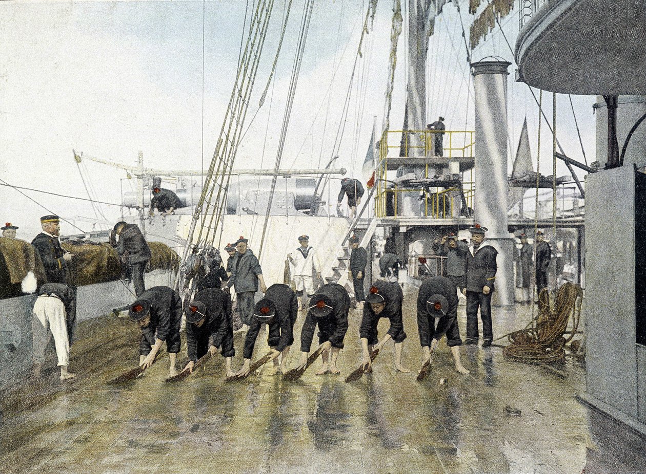 Marine française, fin XIXe siècle : Lavage du pont - Bibl. des Arts déco. - French Photographer