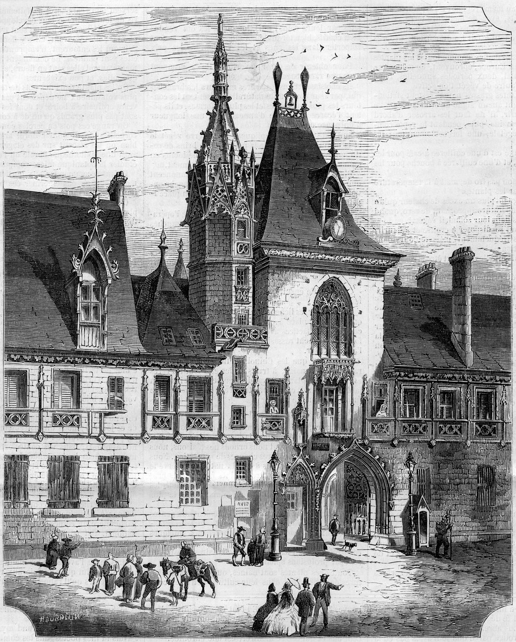 Architecture gothique du XVe siècle : façade de la cour intérieure de la maison de Jacques Cœur (1395-1456), marchand français. Bourges, Cher (18) - French School