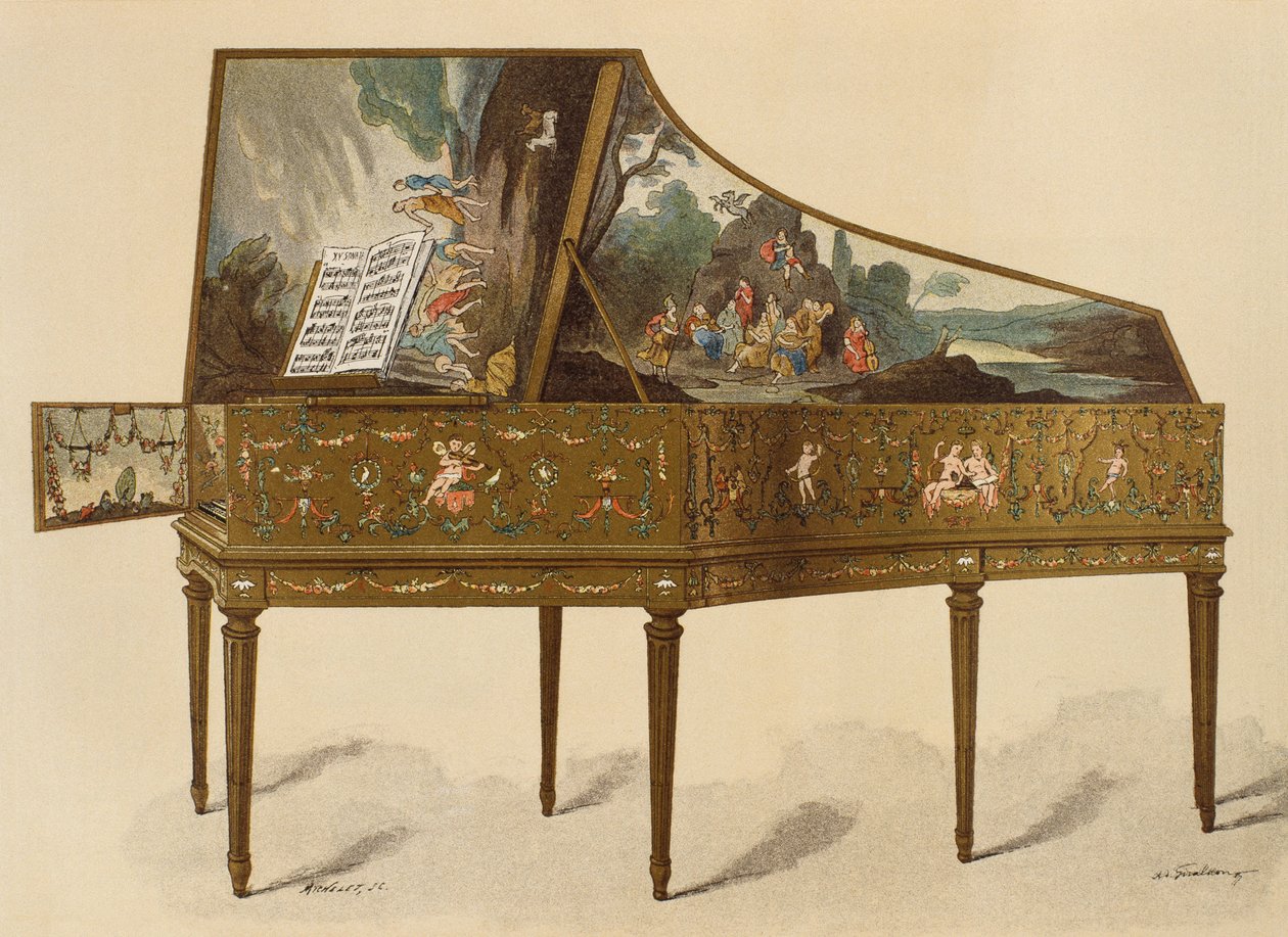 Clavecin du 18ème siècle décoré de grotesques, illustration du Dictionnaire de l