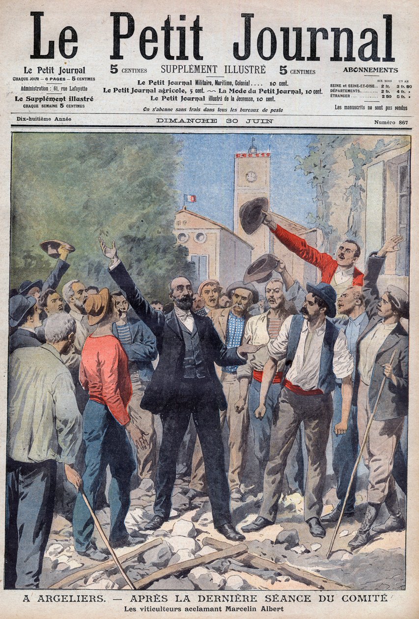 1907 - crise viticole dans le sud de la France - première page du journal «Le Petit Journal» du 30 juin 1907 (gravure) - French School