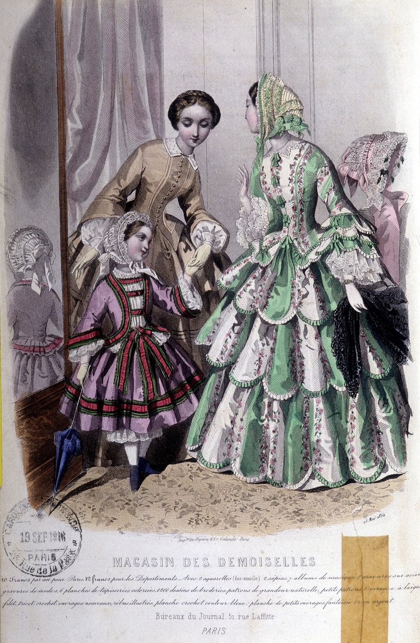 2 femmes et une fille : Mode - dans "Magazine des damoiselles", 25 mai - French School