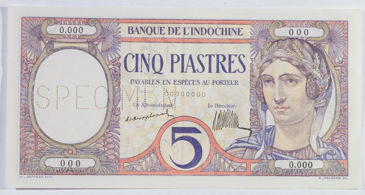 Billet de 5 piastres, de la Banque de l