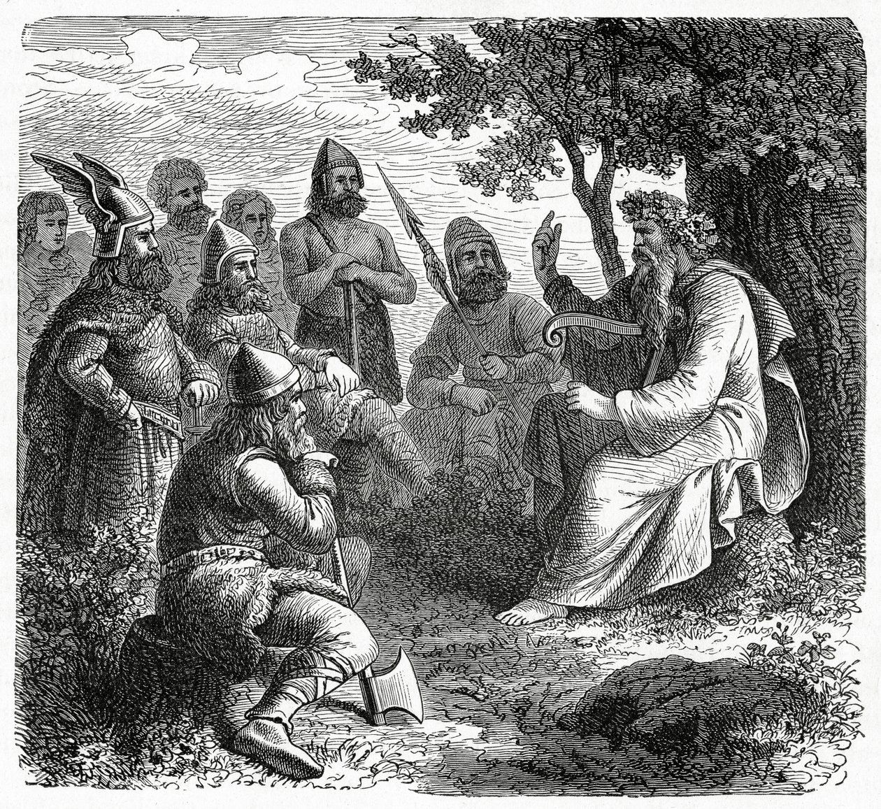 Un barde récitant aux Northmen, vers 1882 - French School