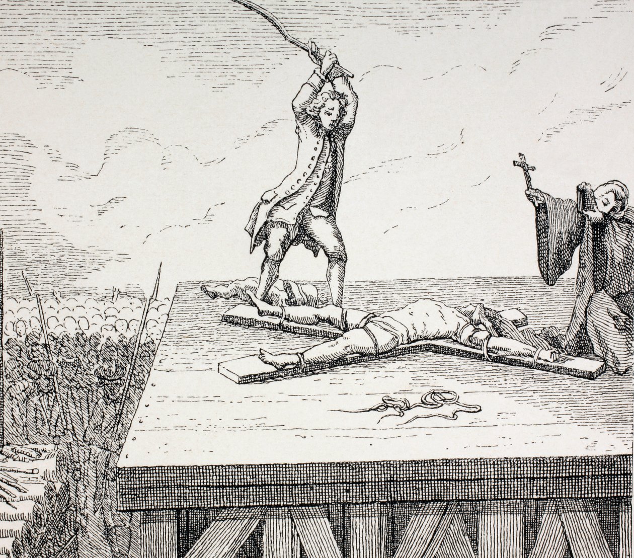 Un criminel condamné à mort brisé sur une croix de Saint-André en France au XVIIIe siècle, 1875 - French School