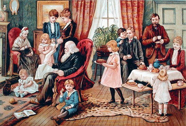 Une famille prenant le thé, vers 1900 - French School