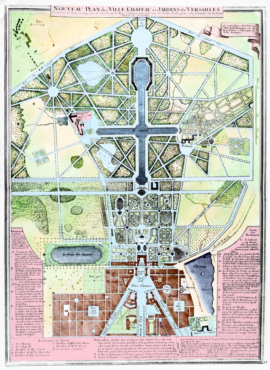 Nouveau plan de la ville, du château et des jardins de Versailles, 1714 - French School