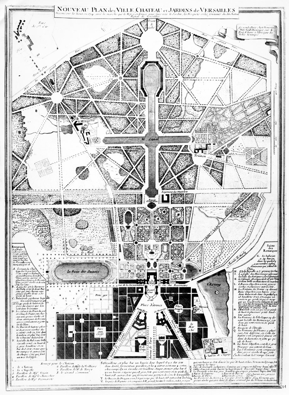 Nouveau plan de la ville, du château et des jardins de Versailles, 1714 - French School