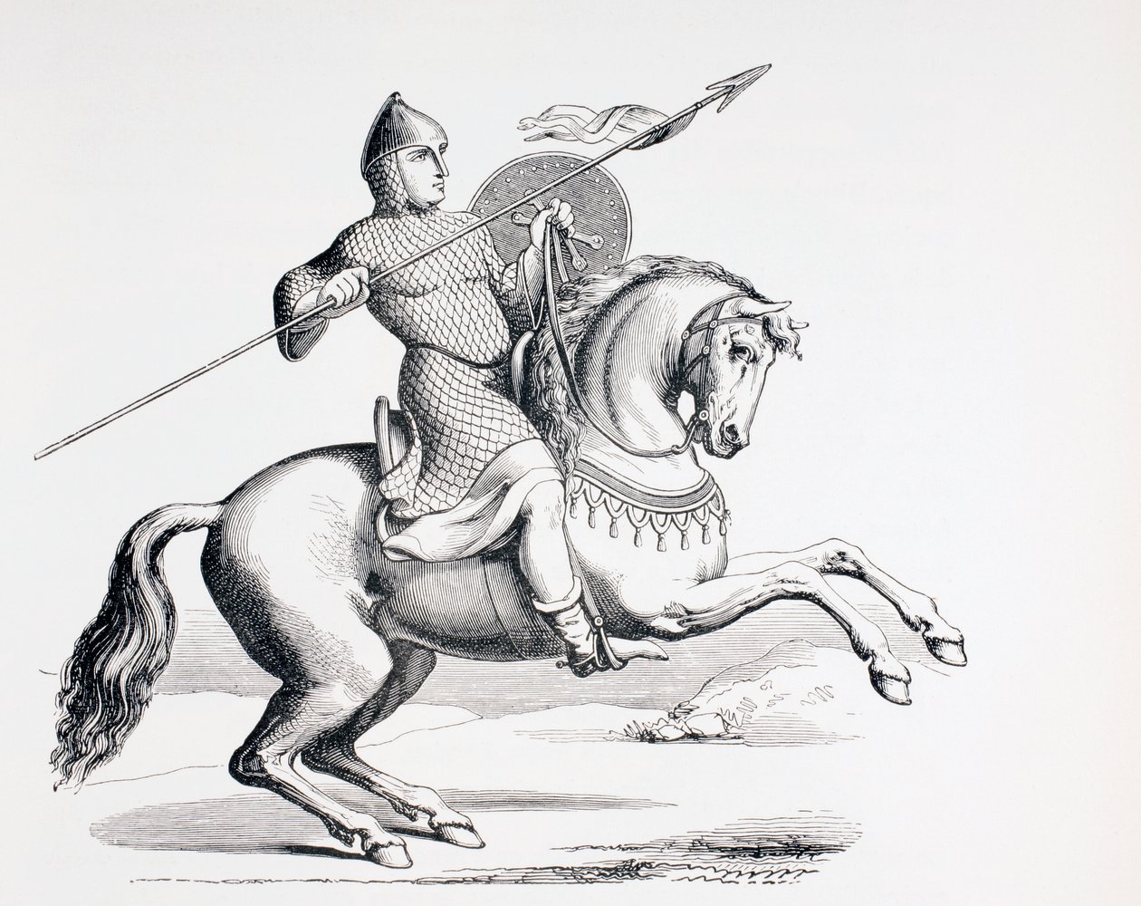 Un chevalier normand vêtu de mailles et de casque portant lance et bouclier, 1873 - French School