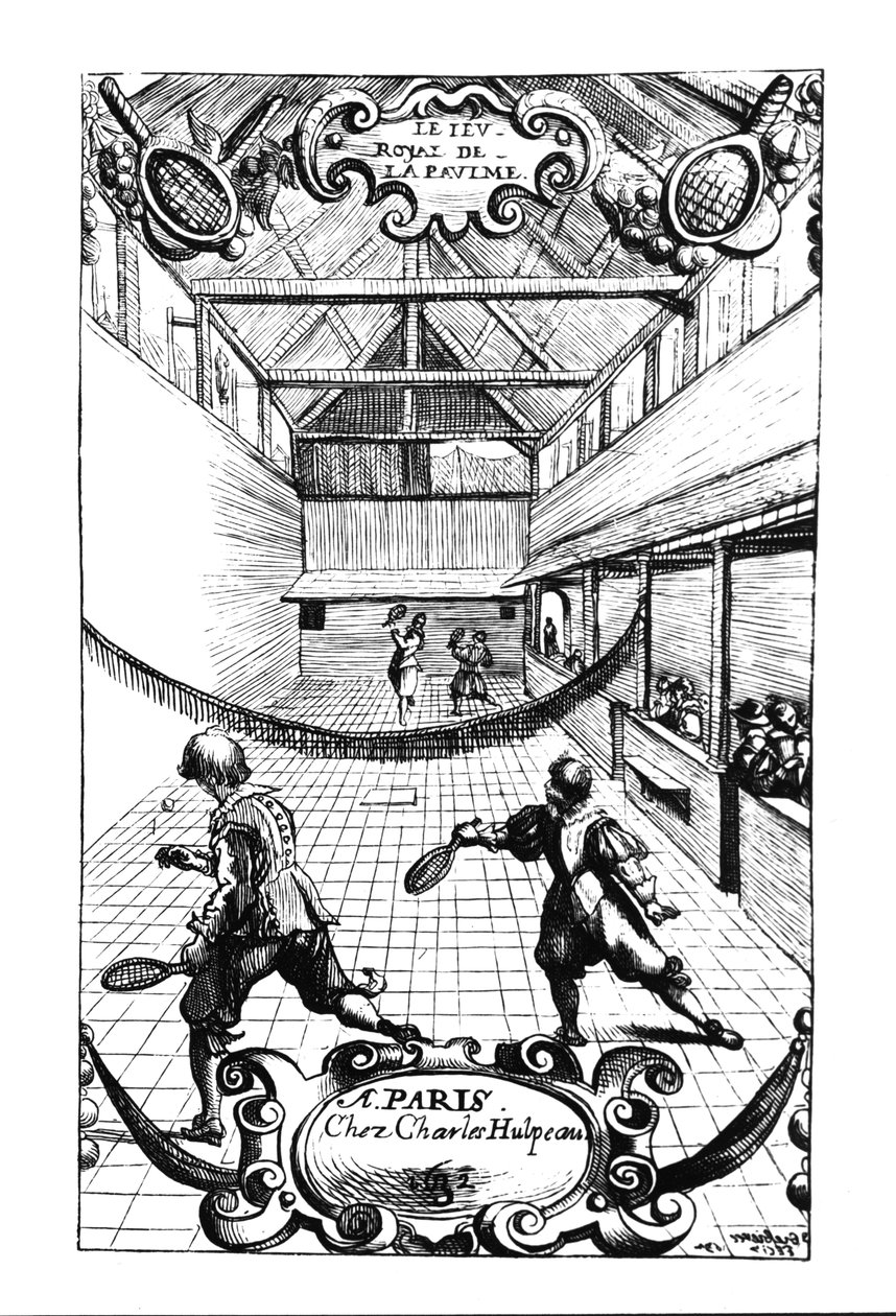 Un jeu royal de tennis au Jeu de Paume, Versailles, publié par Charles Hulpeau - French School