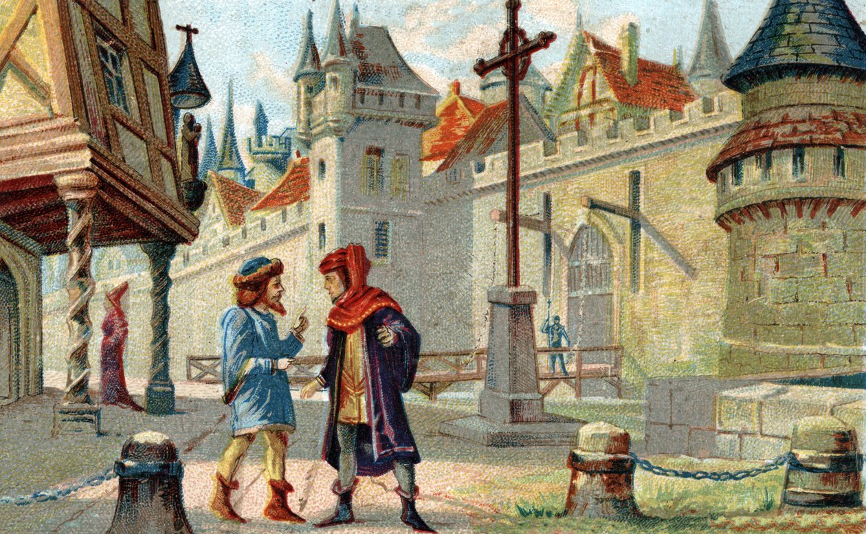 Une ville au Moyen Âge. Chromolithographie de la fin du XIXe siècle. - French School