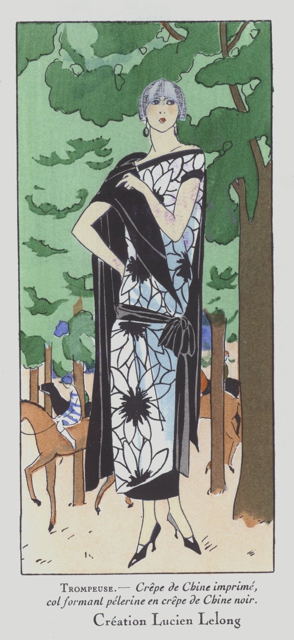 Une journée aux courses - la mode féminine des années 1920 par le couturier Lucien Lelong (lithographie couleur) - French School