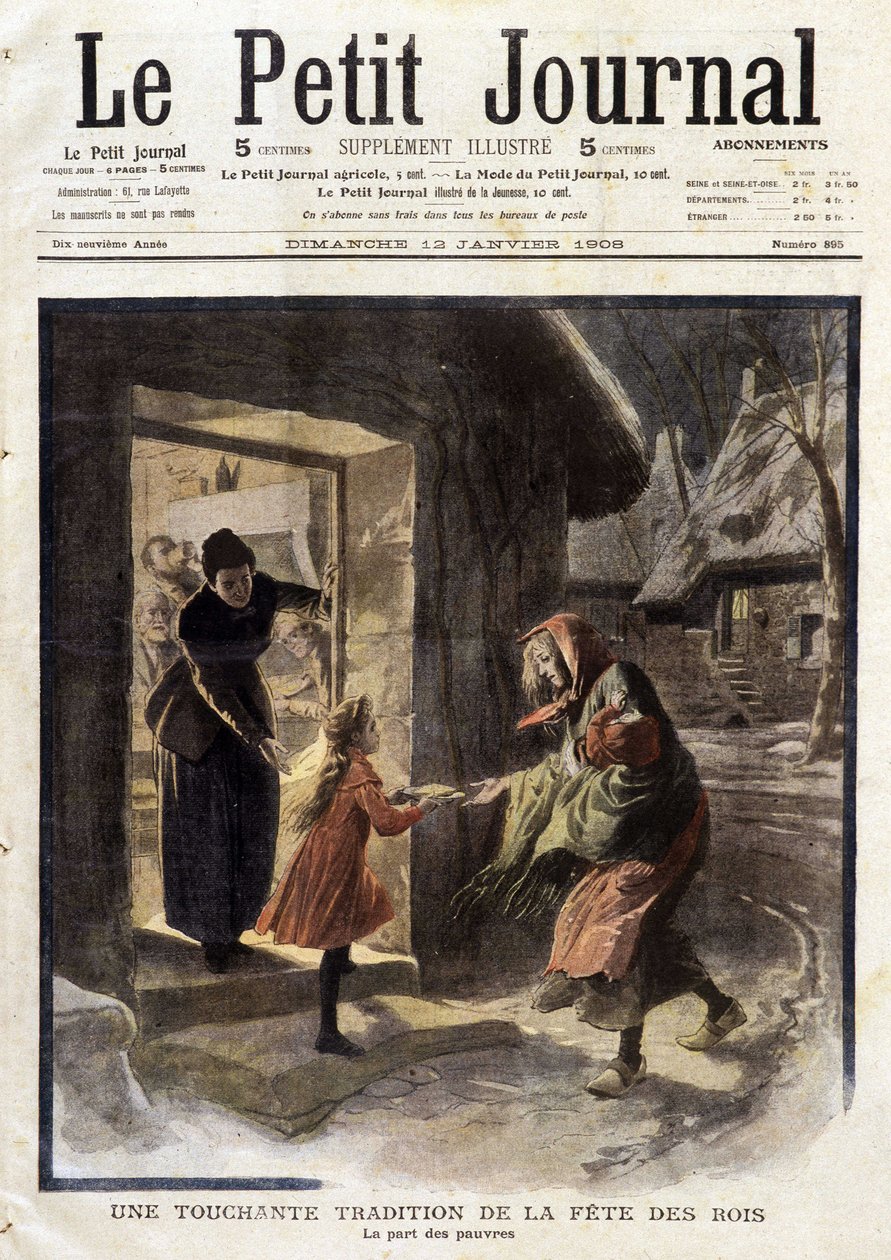 Une tradition touchante de la fête des rois : la part du pauvre - dans « Le Petit Journal » du 12/01/1908 (gravure) - French School