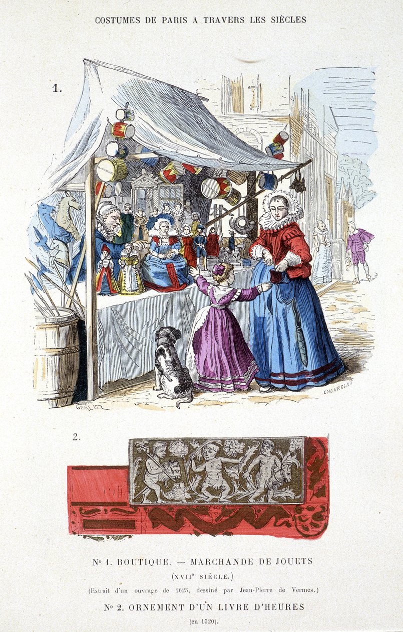 Un marchand de jouets au XVIIe siècle - dans « Le costume de Paris à travers les siècles » - French School