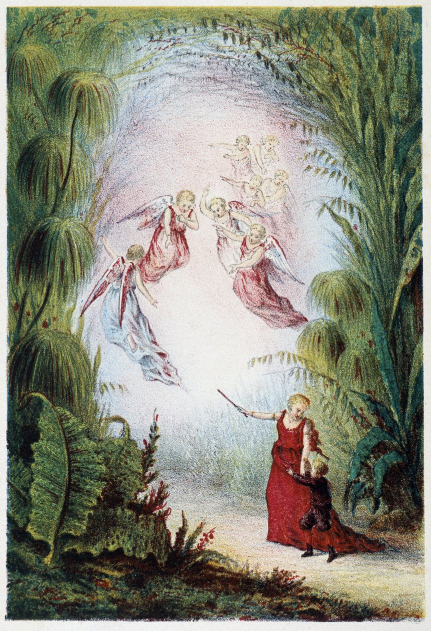 Une femme et des anges montrant le chemin à un garçon - dans « Voyage au fond de la mer » par H. de la Blanchère. Paris, éd. Jouvet et Cie, sd. 1880 - French School