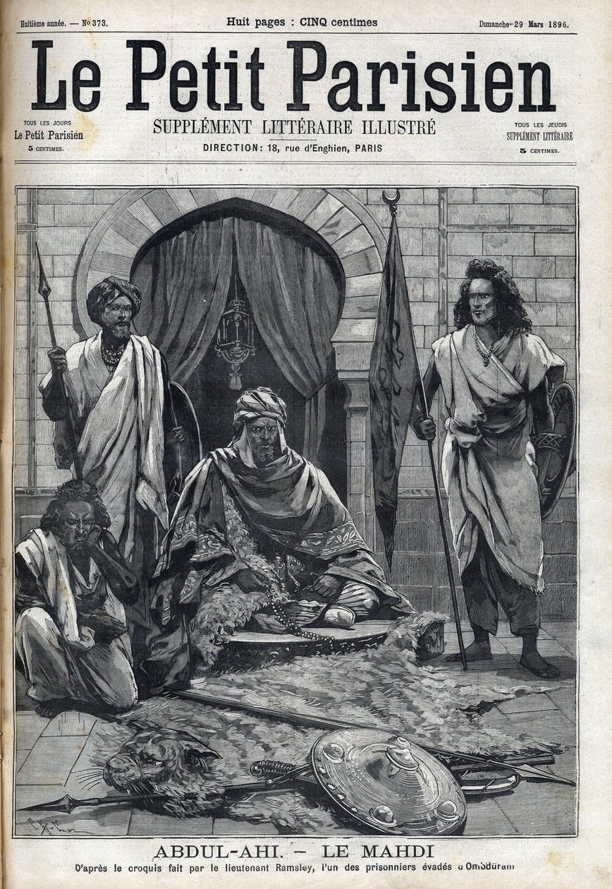 Palais Abdul-Ahi (Abdulahi) à Ombduram sur les rives du Nil à Mahdi. Gravure dans "Le Petit Parisien" - French School