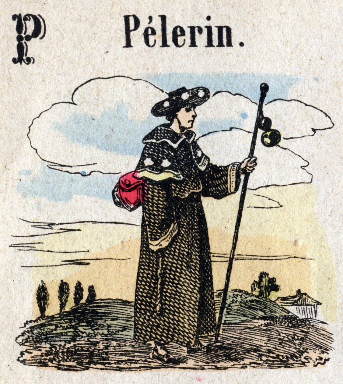 Abécédaire. Lettre P comme Pèlerin. Petit alphabet encyclopédique, série populaire. Imagerie d