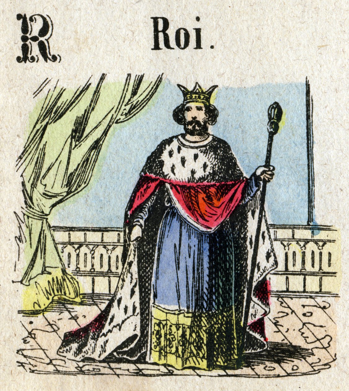Abécédaire. Lettre R comme Roi. Petit alphabet encyclopédique, série populaire. Imagerie d