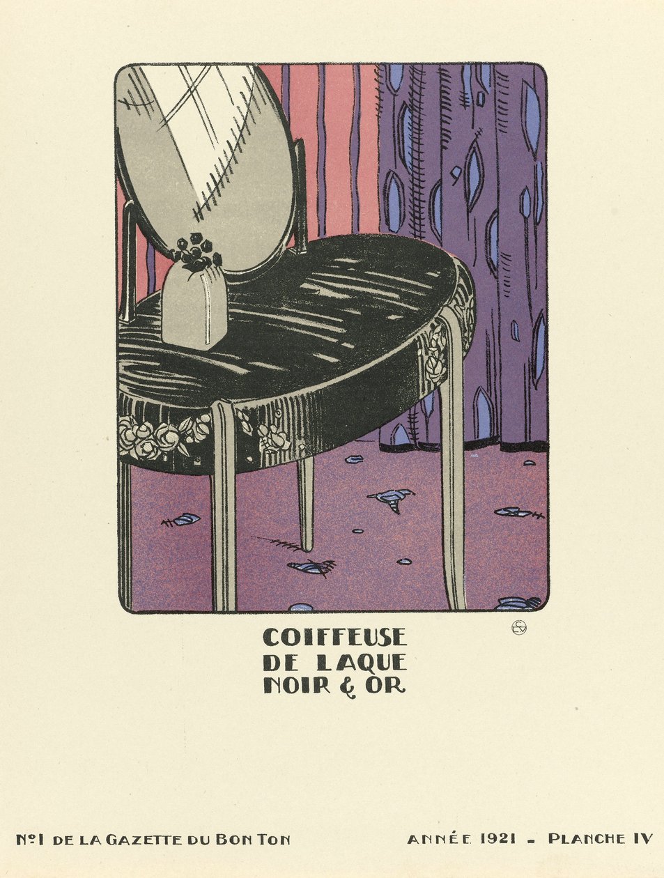 Advertisement for "Coiffeuse de Laque Noir  Or", pub.1921 (pochoir print) - French School