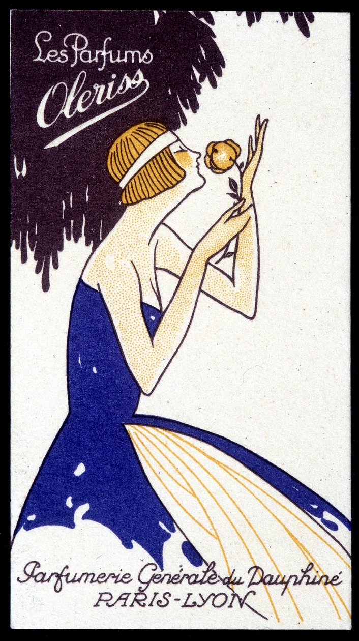 Carte publicitaire pour les parfums Oleriss de la Parfumerie Générale du Dauphiné - French School