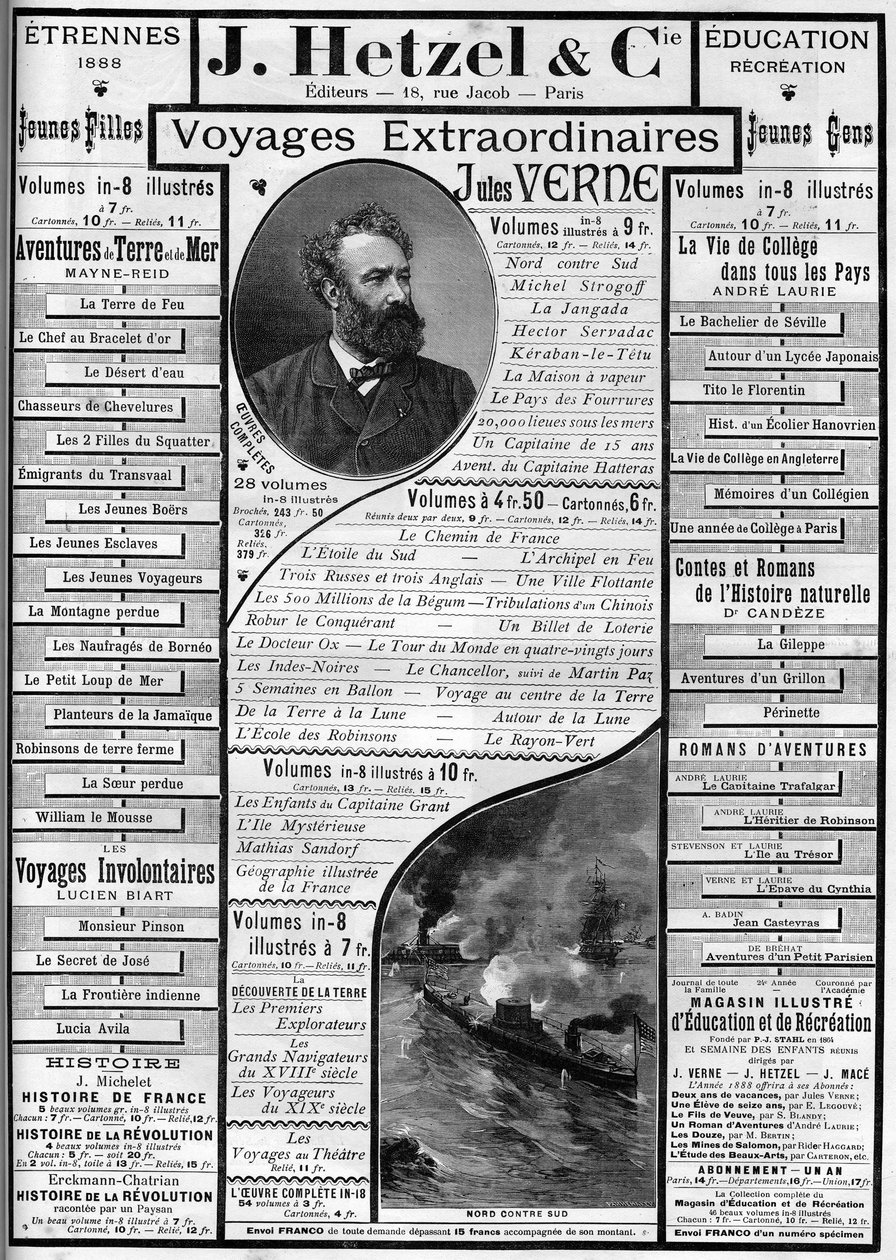 Publicité pour les romans de Jules Verne à l