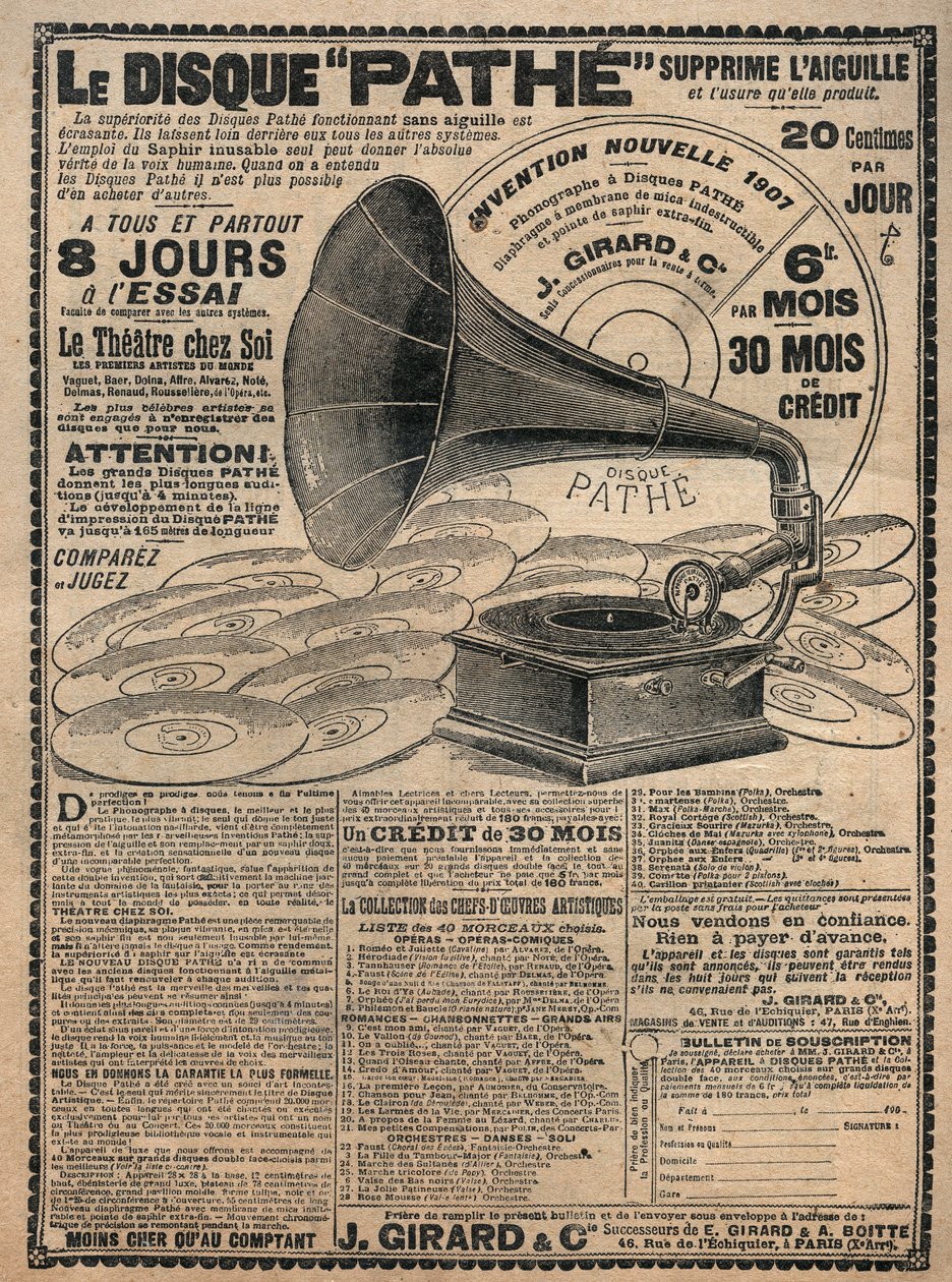 Publicité pour les phonographes «Pathé» 1907 - Le disque Pathé - French School