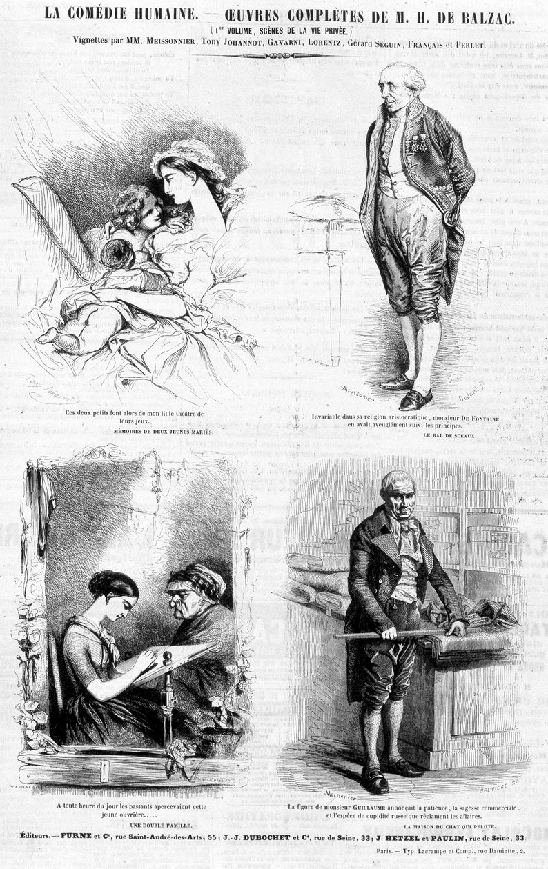 Page publicitaire pour les œuvres de Balzac - dans "Charivari", juillet 1842 - French School