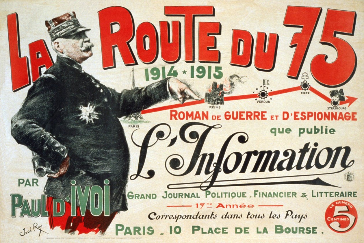 Affiche publicitaire pour le roman "La Route du 75:1914 - 1915: Roman de guerre et d