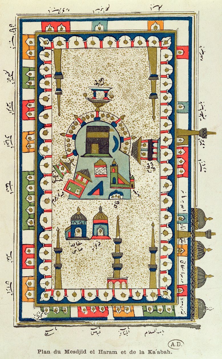 Plan aérien de la Masjid-el-Haram et de la Kaabah, La Mecque - French School