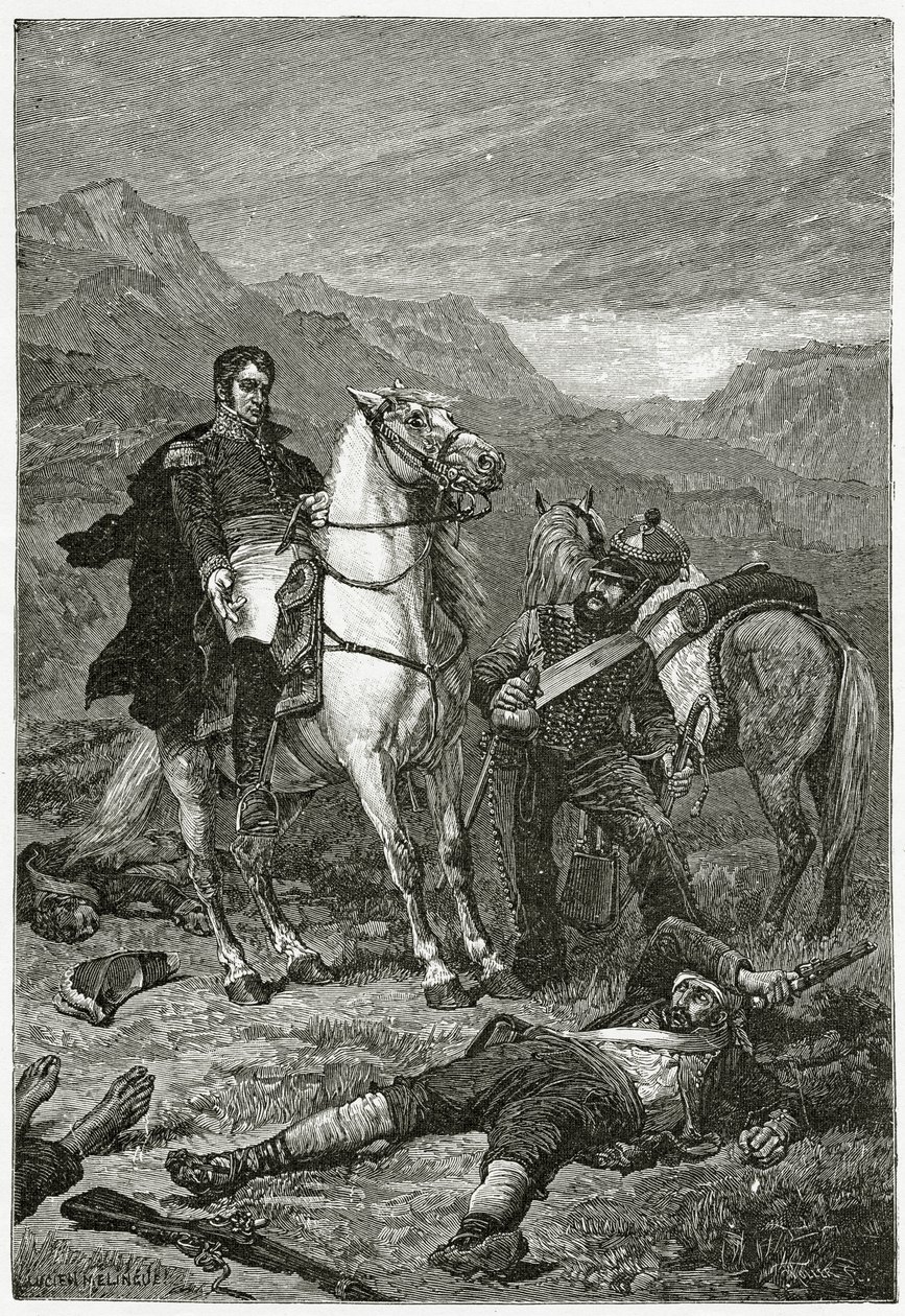 Après la Bataille, 19e siècle (gravure en noir et blanc) - French School