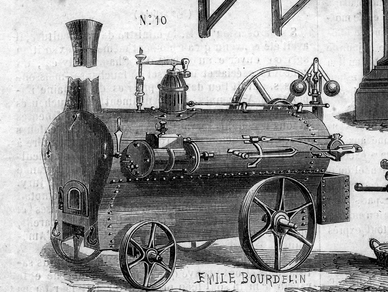 Machine agricole : une locomobile présentée au concours agricole de Paris en 1860. Gravure dans "Le Monde Illustré" n°169 du 7 juillet 1860 - French School