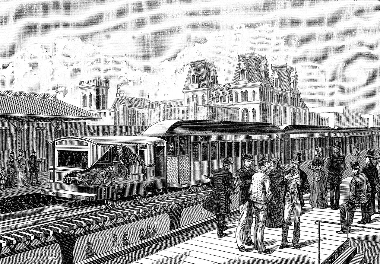 Métro aérien (électrique) à New York en 1885 - French School