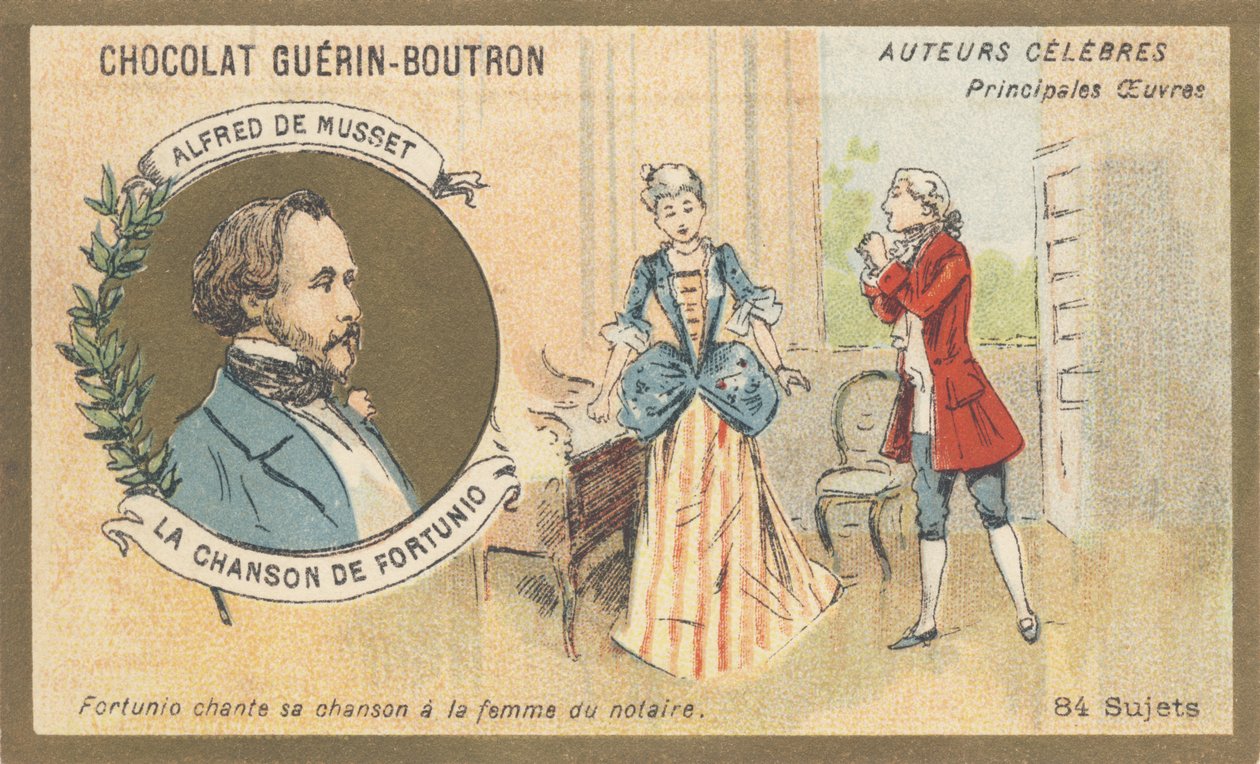 Alfred de Musset (1810-1857), écrivain français de la période romantique, auteur de « Chanson de Fortunio », poésie (1852) - French School