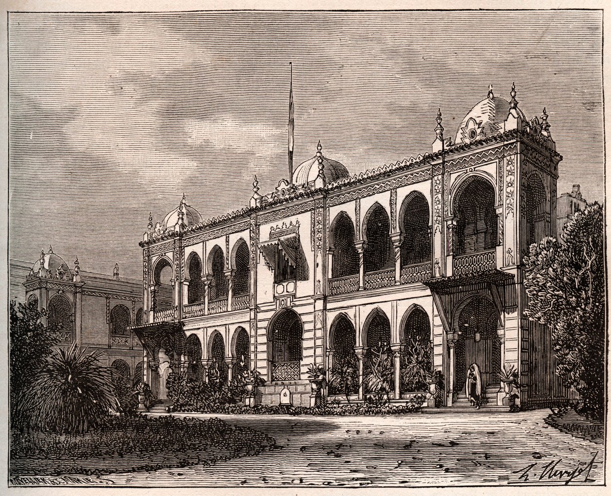 Alger - Palais du Gouverneur à Mustapha - gravure dans «La France illustrée: géographie, histoire, administration statistique» par V.A. Malt-Brown. 1884 - French School