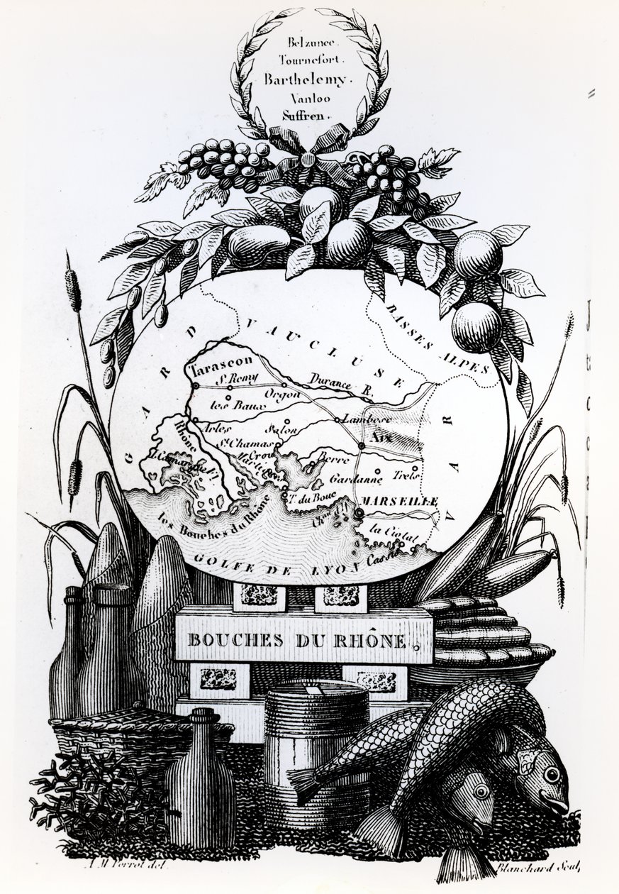 Carte allégorique du département des Bouches-du-Rhône, vers 1830 - French School