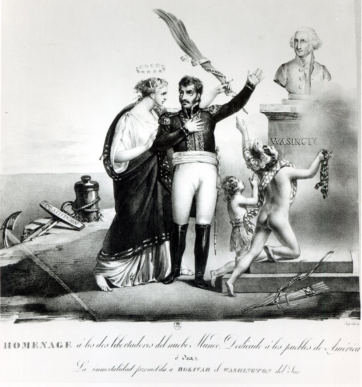 Portrait allégorique du général Simon Bolivar (1783-1830) c.1840 - French School