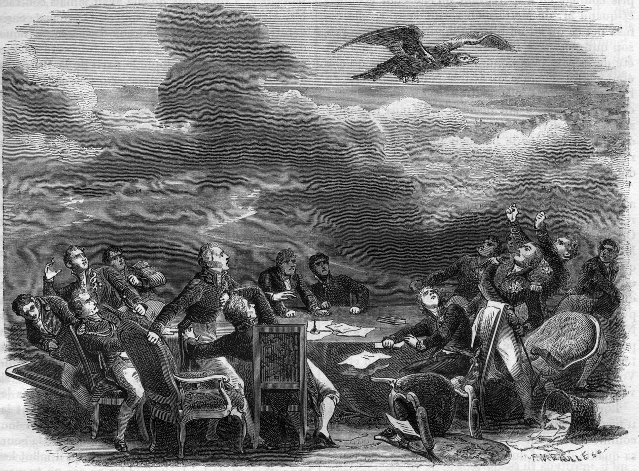 Allégorie de la fin du Congrès de Vienne en 1815 - agitation extraordinaire des diplomates apprenant le débarquement de Napoléon - dans « Histoire de l
