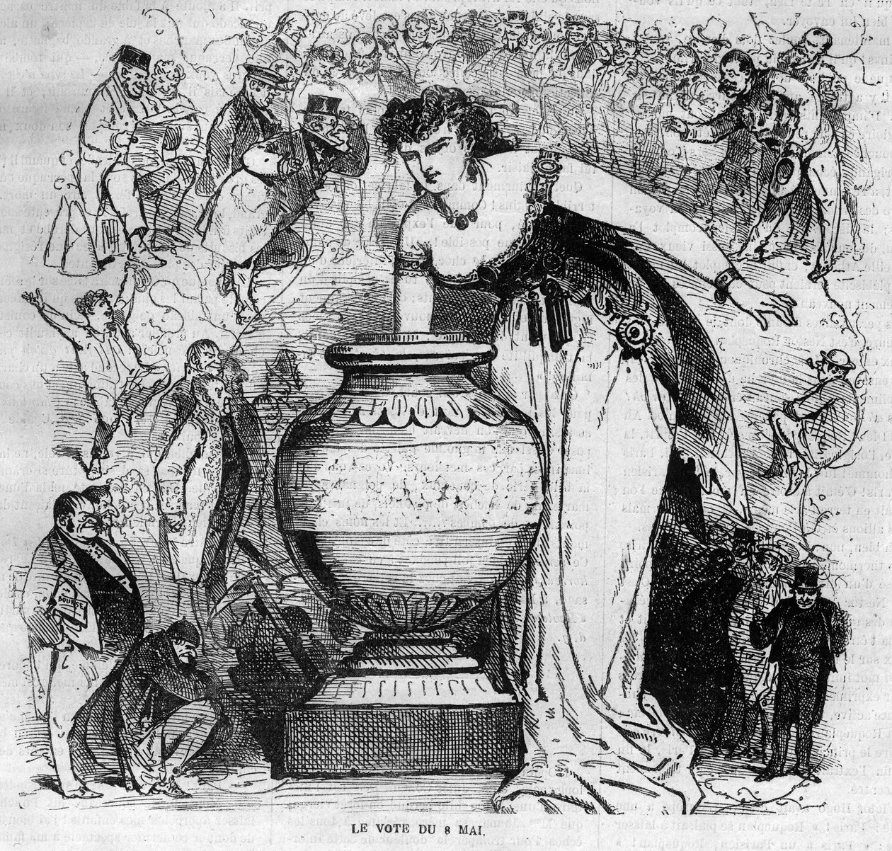 Allégorie du plébiscite du 8 mai 1870, dernier plébiscite organisé sous le Second Empire. Gravure de 1870 - French School