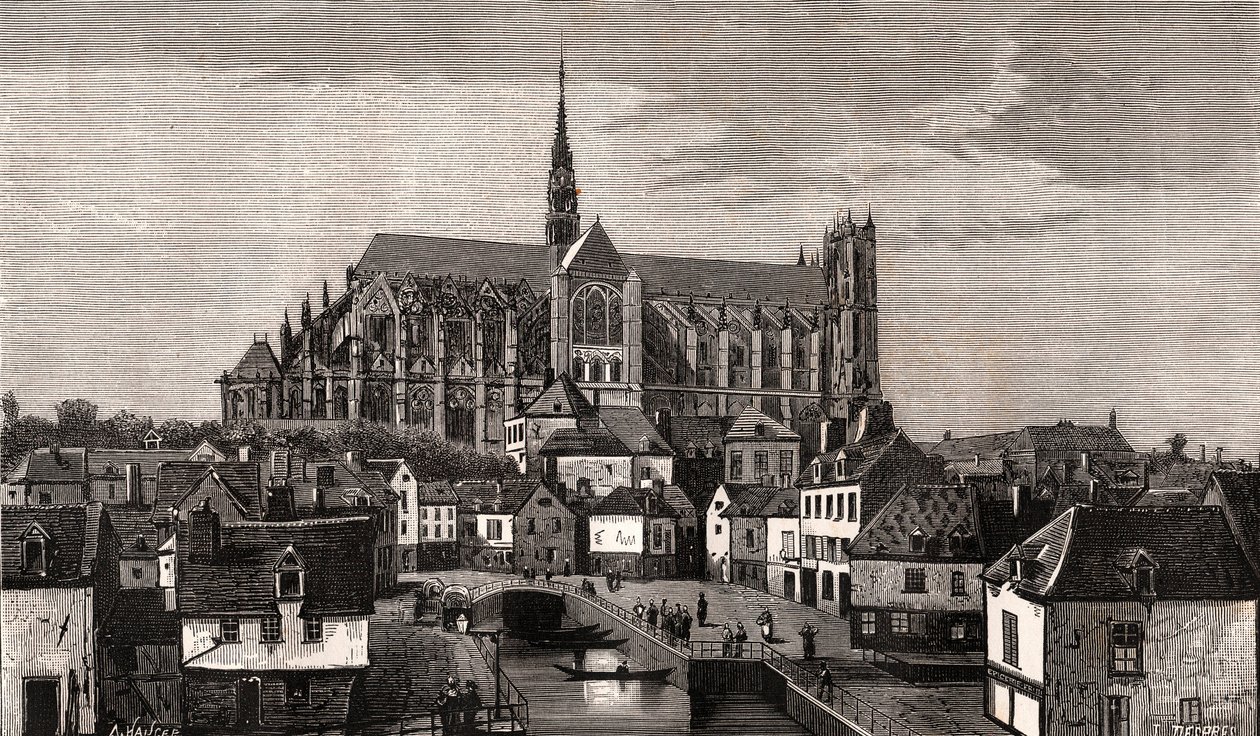 Amiens - Nord-Pas-de-Calais-Picardie - gravure dans "La France illustrée: géographie, histoire, administration statistique" par V.A. Malte-Brun. 1884 - French School
