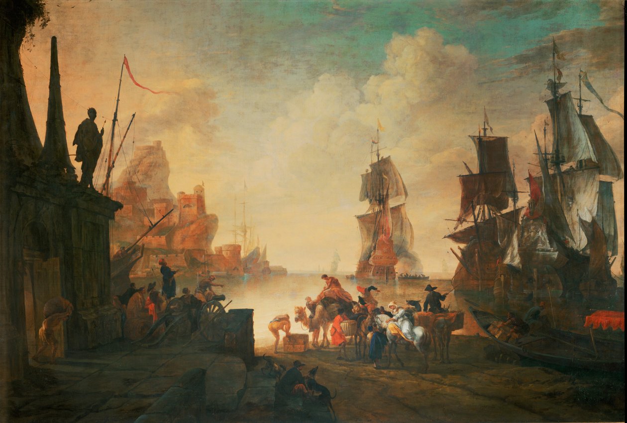 Un port oriental ... (huile sur toile) - French School