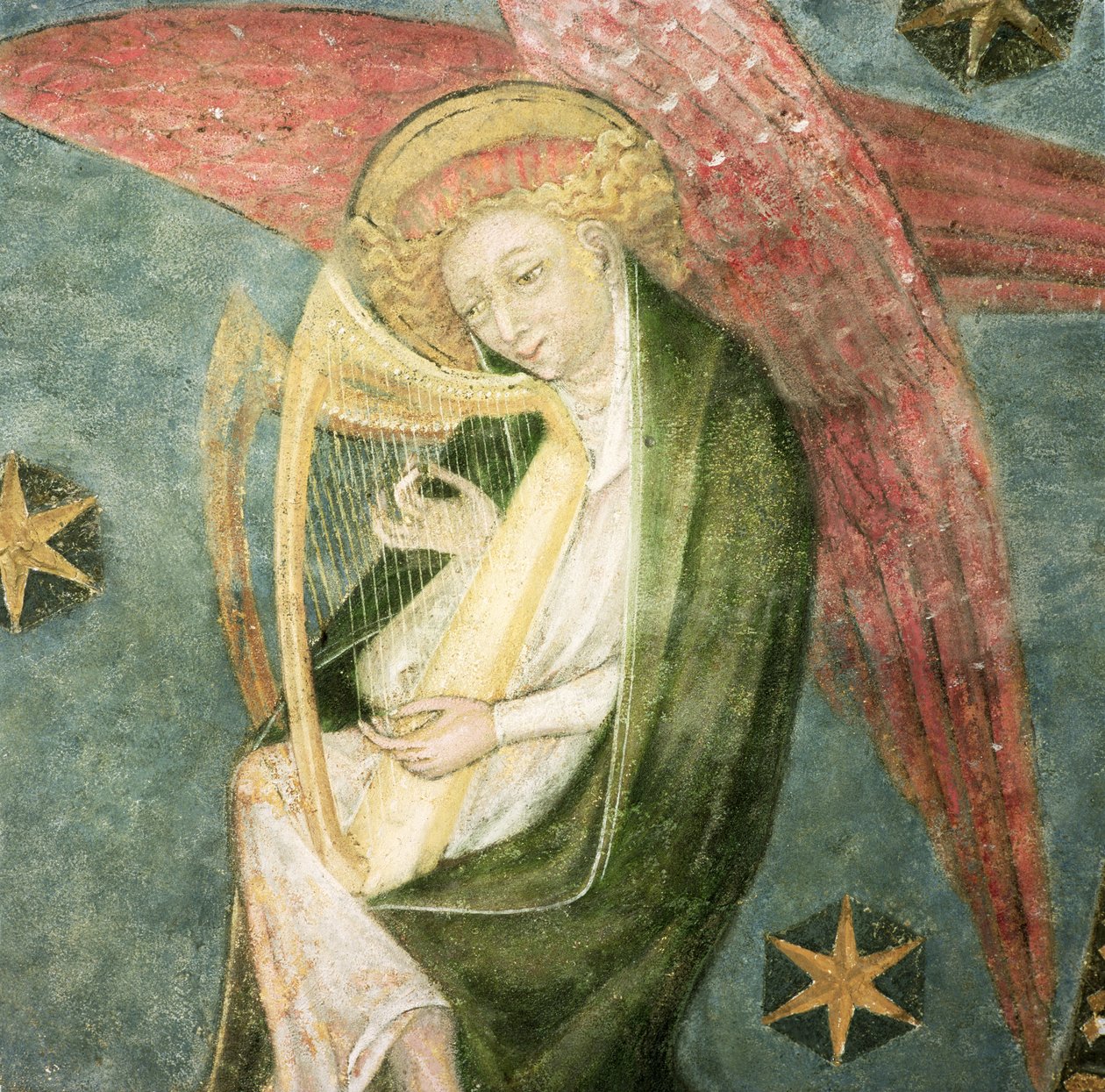 Ange musicien jouant de la harpe, détail de la voûte de la crypte - French School